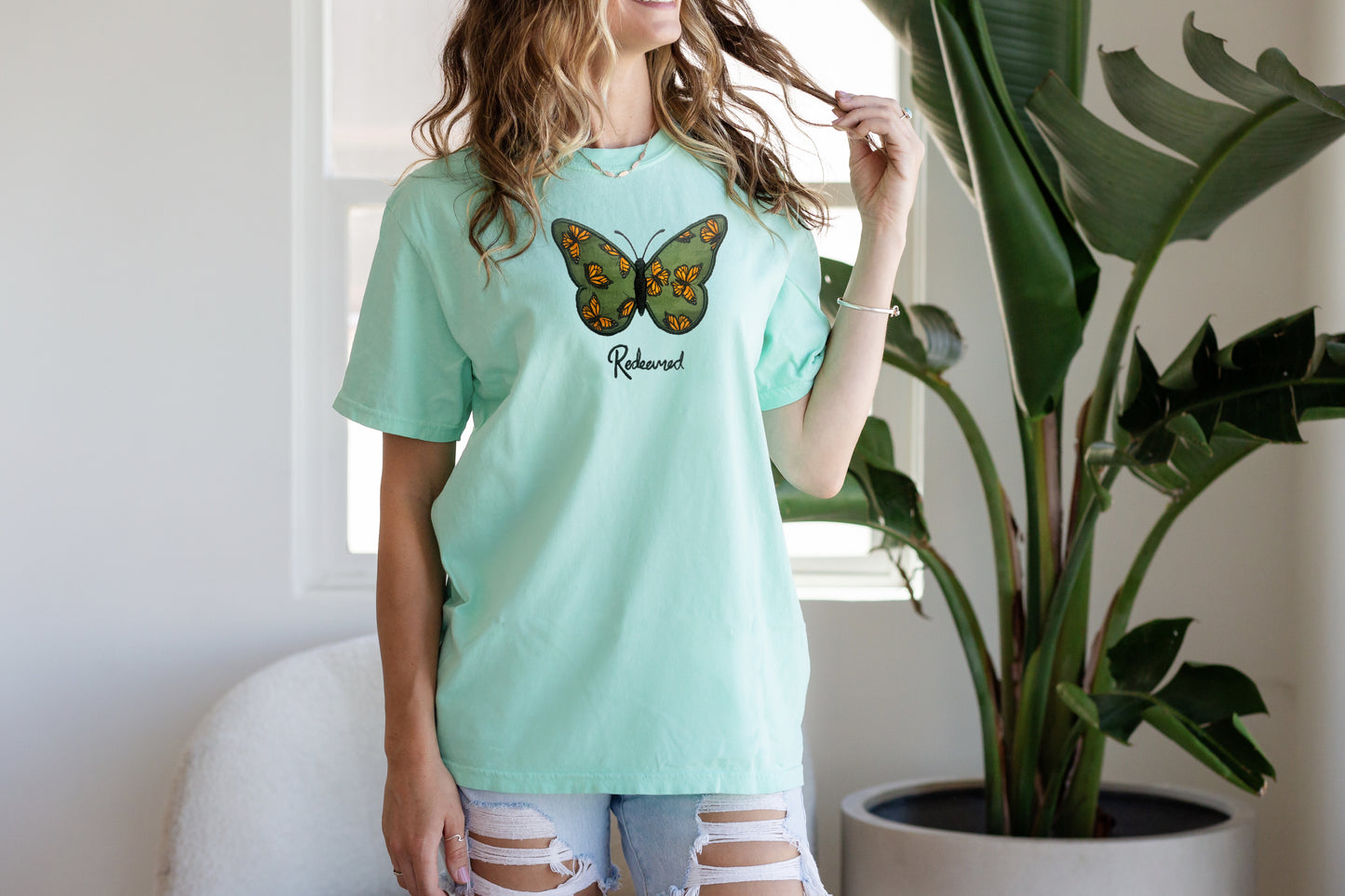 Butterfly redeemed Applique embroidered T-Shirt | Comfort Colors