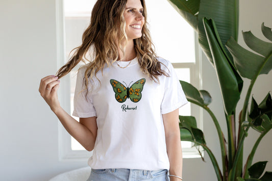 Butterfly redeemed Applique embroidered T-Shirt | Comfort Colors