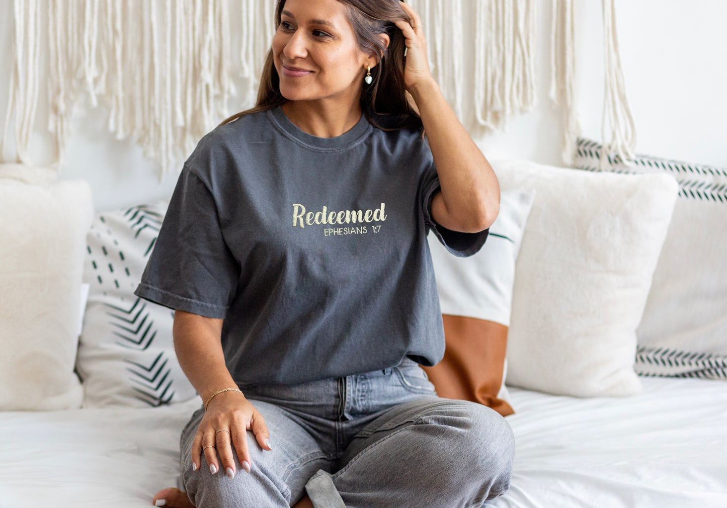 Redeemed Ephesians 1:7 Embroidered Comfort Color t-shirt